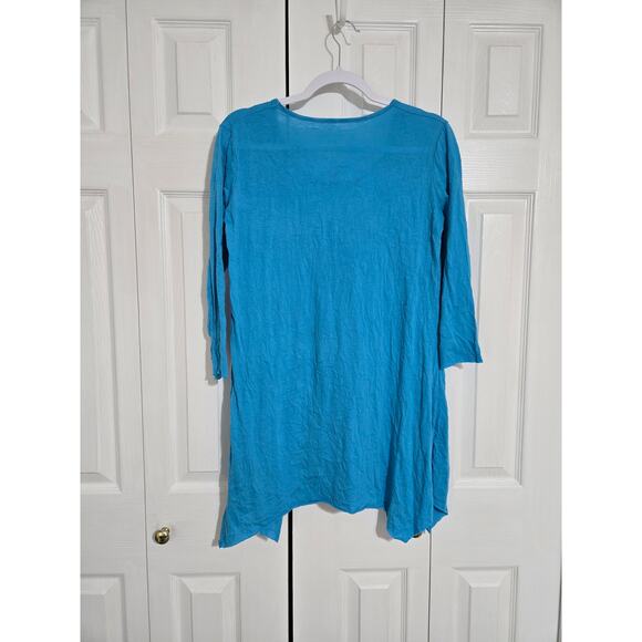 Pleats collection small women's blue dress with 3/4 sleeves - Picture 4 of 7